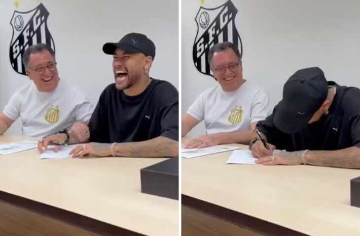 Neymar assina contrato com o Santos — Foto: Reprodução/X